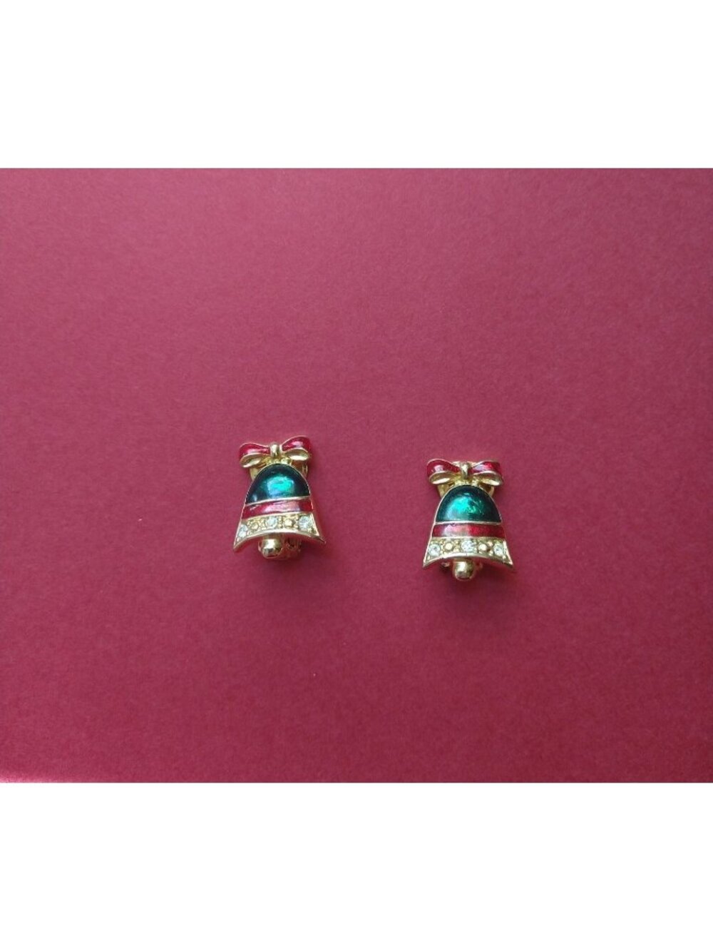 Vintage Christmas Bell Clip On Earrings Holiday Retro Estate Jewelry